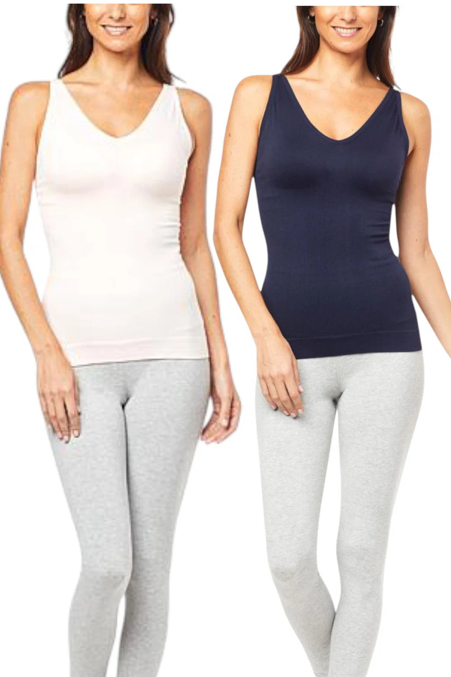 Uncover Women's 2-Pack Seamless Every Day Smoothing Tank White/Navy - Regular